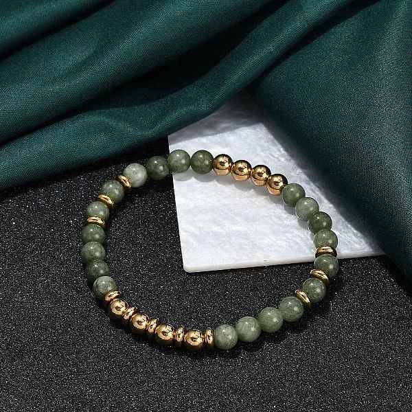 Ion Plating(IP) 304 Stainless Steel & Round Jade Beaded Stretch Bracelets for Women Men