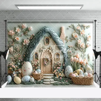 Aperturee Green Wall Spring Greenery House Eggs Easter Backdrop, 3X2FT(1MX0.6M), 14 USD, easter backdrops, ENHD3J44-M