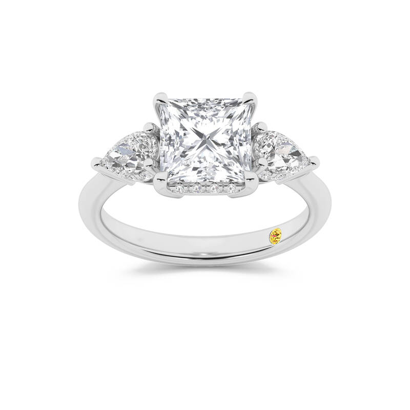 Celestia Three Stone Hidden Halo Princess Cut Lab Grown Diamond Engagement Ring | 14K White Gold 3 3/4 CT. TW.