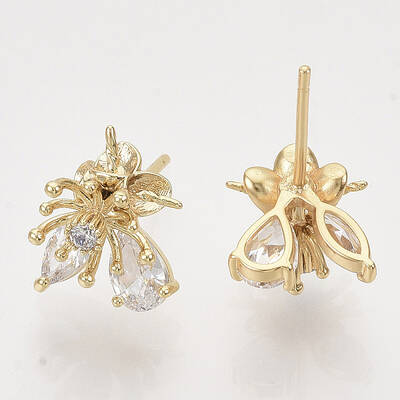 Brass Micro Pave Clear Cubic Zirconia Stud Earring Findings