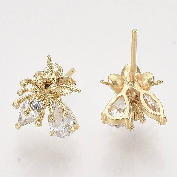 Brass Micro Pave Clear Cubic Zirconia Stud Earring Findings