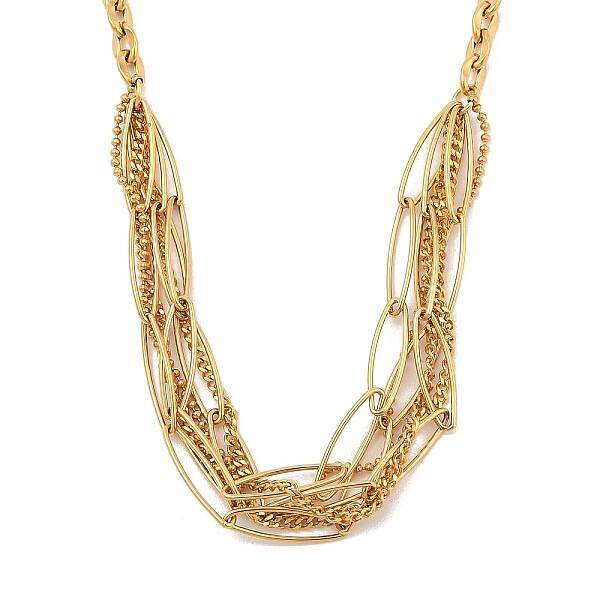 304 Stainless Steel Multi Layerd Oval Bib Necklaces for Women