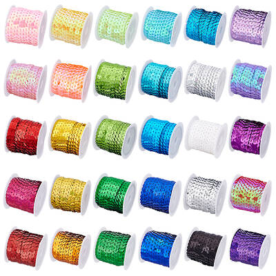 30 Colors 6mm Spangle Flat Sequins Paillette Trim Spool String Ribbon
