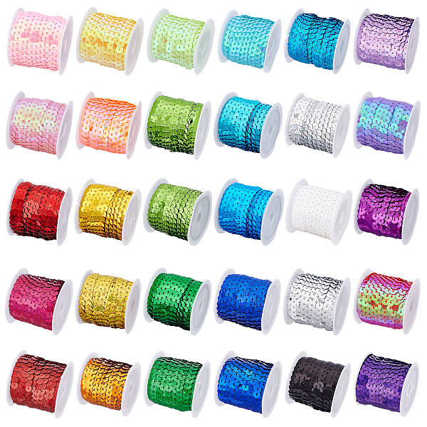 30 Colors 6mm Spangle Flat Sequins Paillette Trim Spool String Ribbon