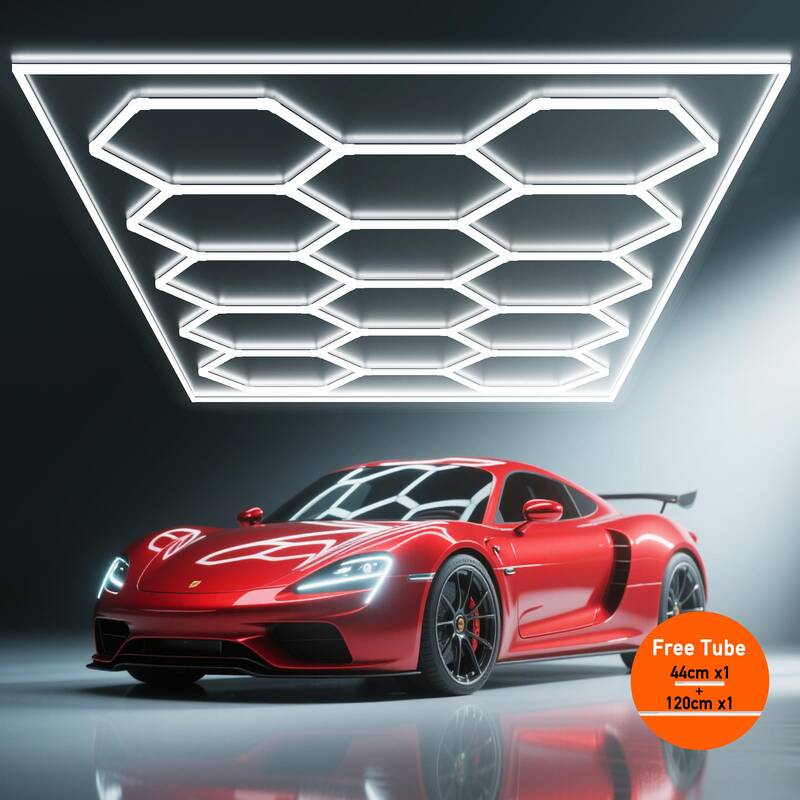 Hykoont 700W 14-Grid Hexagon Garage Light with Frame 80000LM 7.87*15.75 ft Industrial-grade Power Extreme Brightness wit