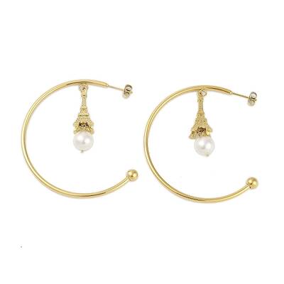 Ion Plating(IP) 304 Stainless Steel C-Shaped with Eiffel Tower Stud Earrings for Women