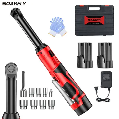 SOARFLY Extra Long Ratchet Wrench-50FT-lbs,6 Extended Cordless Kit with 2x2.0Ah Batteries & Fast Charge,450RPM Variable Spe...