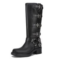 Athlefit Women's Knee High Riding Boots Fashion Buckle Square Toe Chunky Heel Wide Calf Biker Boots Gril Comfort Footware Fas...