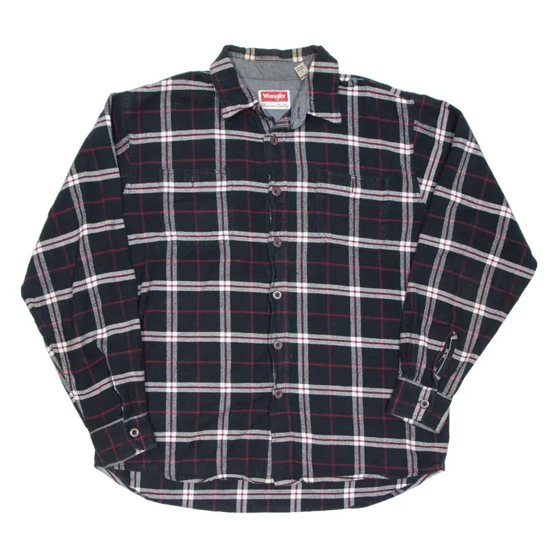 WRANGLER Mens Flannel Shirt Black Check Long Sleeve L