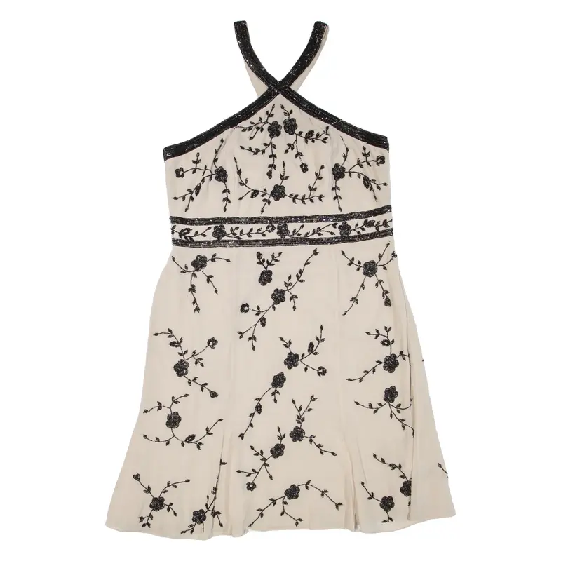 MONSOON Womens Day Dress Beige Floral Sleeveless Short UK 18