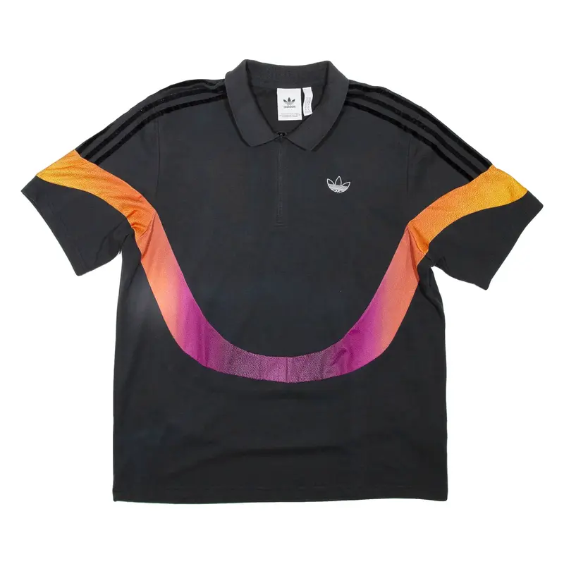 ADIDAS Collared Mens T-Shirt Black 1/4 Zip M