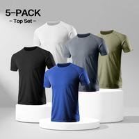 Men's 5-Piece Regular Short-sleeved Spring Sports T-shirt, Quick-drying Breathable Soft Summer Sportswear, Outdoors And Indoo...