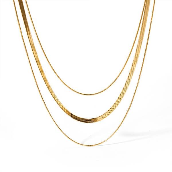 304 Stainless Steel Snake Chains 3 Layer Necklace for Women