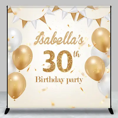 Personalized Champagne Color 30th Birthday Backdrop