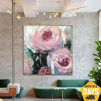 Abstract Flowers Paintings on Canvas Original Flower Art Abstract Pastel Colors Oil Painting Textured Art | SPRING PEONIES 23...