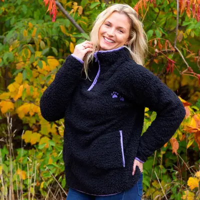Women's Paw Print Plush Sherpa Fleece Pullover - Purple - XL