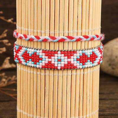 Bohemian Style Geometric Glass Seed Bead Handmade Bracelet Sets for Women