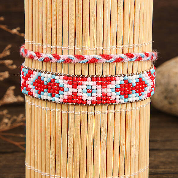 Bohemian Style Geometric Glass Seed Bead Handmade Bracelet Sets for Women