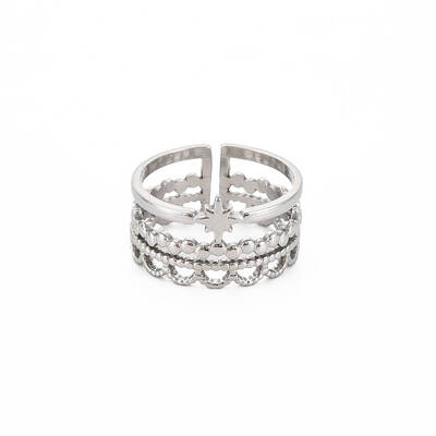 Non-Tarnish 304 Stainless Steel Star Open Cuff Ring for Women