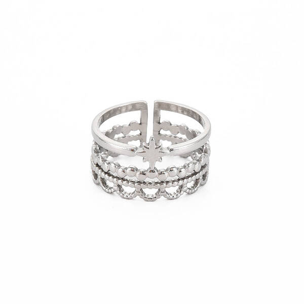 Non-Tarnish 304 Stainless Steel Star Open Cuff Ring for Women