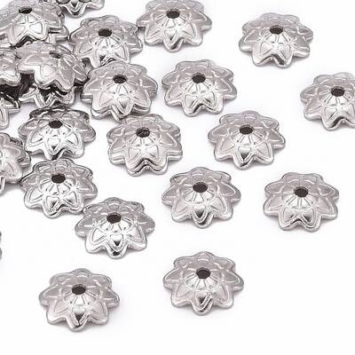 Tarnish Resistant 304 Stainless Steel 8-Petal Flower Bead Caps