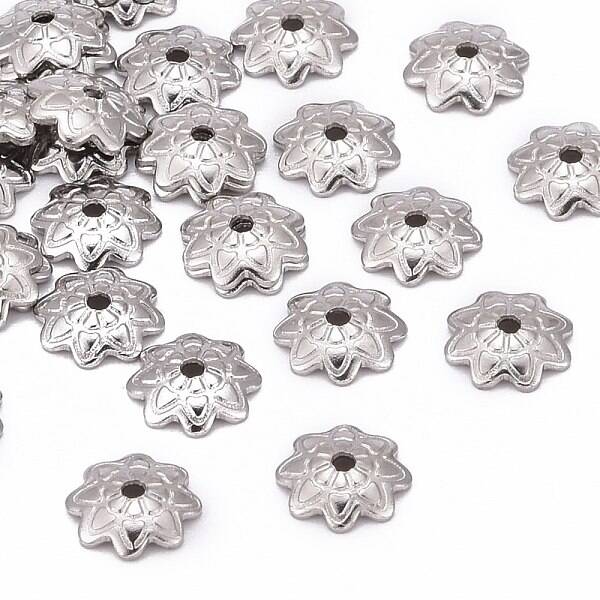 Tarnish Resistant 304 Stainless Steel 8-Petal Flower Bead Caps