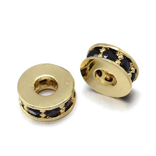 Flat Round Brass Micro Pave Cubic Zirconia Spacer Beads