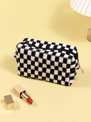 Plaid Pattern Makeup Bag with Zipper, Large Capacity Storage Bag for Women & Girls, Fashion Make-up Bags for Traveling & Dail...