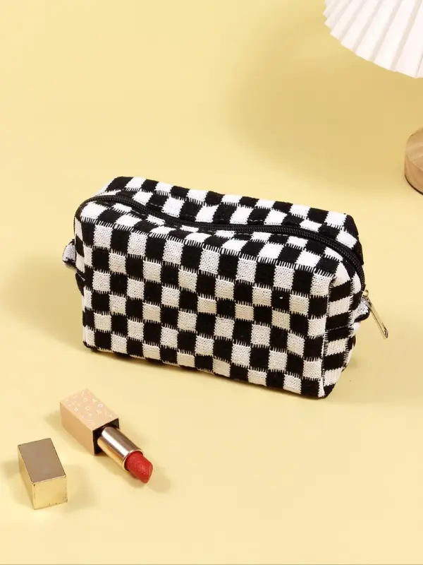 Plaid Pattern Makeup Bag with Zipper, Large Capacity Storage Bag for Women & Girls, Fashion Make-up Bags for Traveling & Dail...