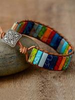 Boho Style Colorful Turquoise Stone Woven Adjustable Bracelet, Hand Chain, Fashion Jewelry for Women & Men, Daily Decorative ...