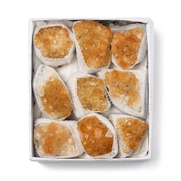 9Pcs Electroplate Natural Citrine Cluster Display Decorations