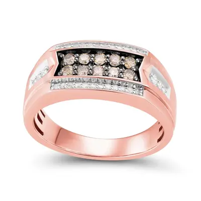 10K Rose Gold 0.5 CT.T.W. Round Lab Created Diamond Custom Wedding Ring for Men D Color VVS1 Clarity 3EX