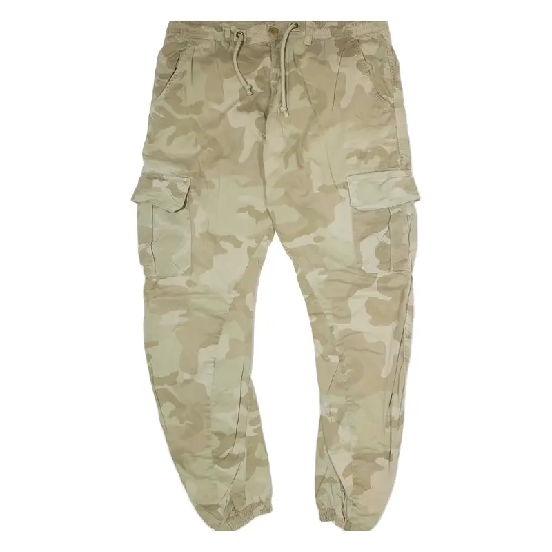 URBAN CLASSICS Cuffed Camouflage Cargo Mens Trousers Beige Straight W36 L32