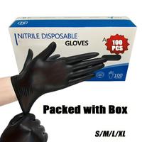100/200PCS Black Nitrile Gloves - Powder-Free, Latex-Free, Disposable, Ideal for Home Kitchen Cleaning Rubber Smooth Hand doc...