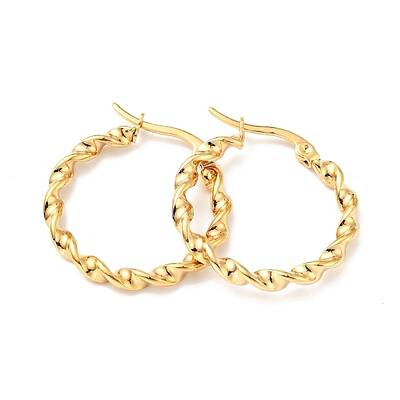 PVD Vacuum Plating 201 Stainless Steel Twist Rope Hoop Earrings with 304 Stainless Steel Pins for Women