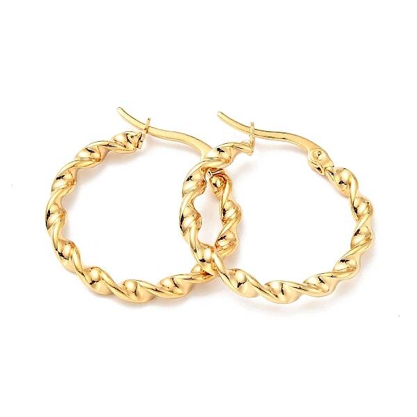 PVD Vacuum Plating 201 Stainless Steel Twist Rope Hoop Earrings with 304 Stainless Steel Pins for Women