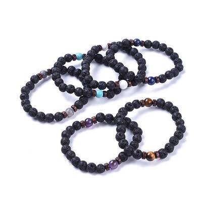 Natural Lava Rock Bead Stretch Bracelets
