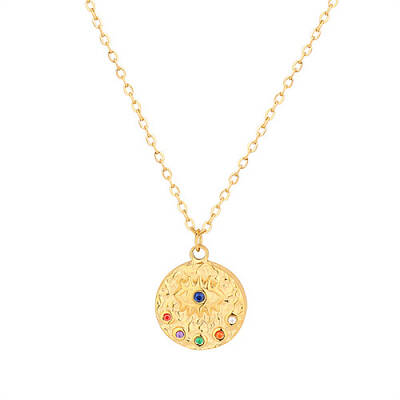 Colorful Cubic Zirconia Eye Pendant Necklace with Stainless Steel Cable Chains