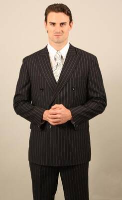 Men's Black With White Stripe Double Breasted Suit