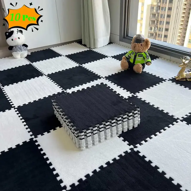 Checkerboard Pattern Puzzle Floor Mat, 10pcs/set Soft Non-slip Climbing Area Rug, Decorative Carpet for Home Living Room Bedr...
