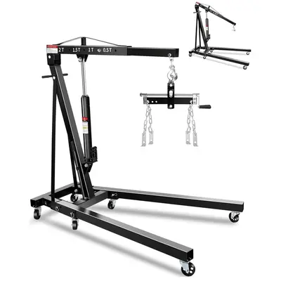 Garvee 2-Ton Hydraulic Engine Hoist Crane, 4400 lbs Folding Heavy-Duty Cherry Picker with Lever, 6 Locking Wheels, and 4 Boom...
