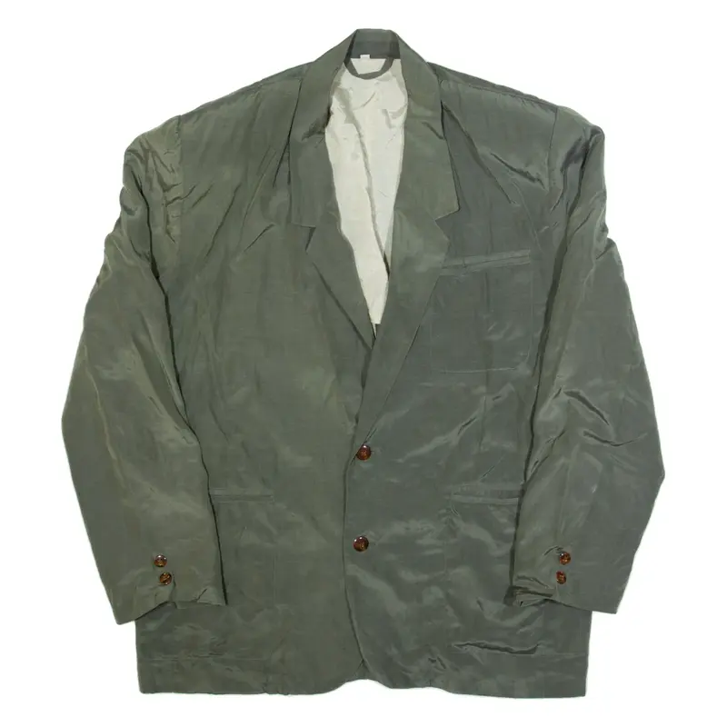 Lightweight Mens Blazer Jacket Green Silk 90s L