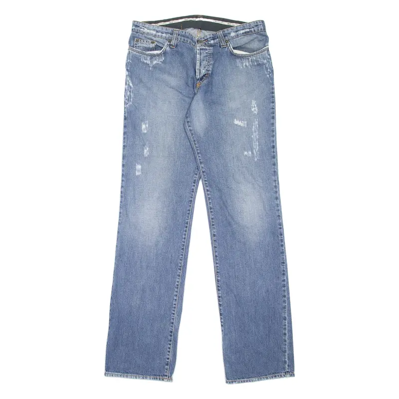 DOLCE & GABBANA Distressed Mens Jeans Blue Regular Straight Stone Wash W34 L35