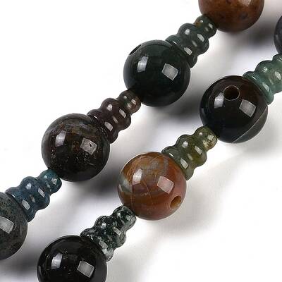 Natural Indian Agate 3-Hole Guru Beads Strands