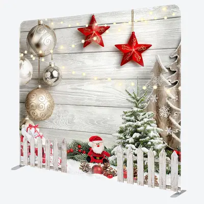 Aperturee Christmas Snowy Garden Fence Wood Christmas Backdrop - Aperturee