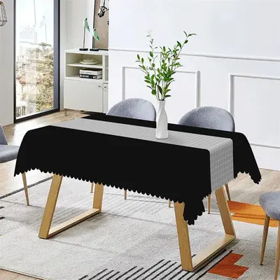 Modern Black Grey Plaid Lines Rectangle Tablecloth - Aperturee