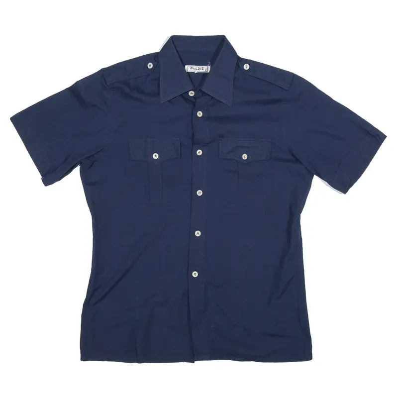 WESLEY Plain Shirt Black Short Sleeve Mens M