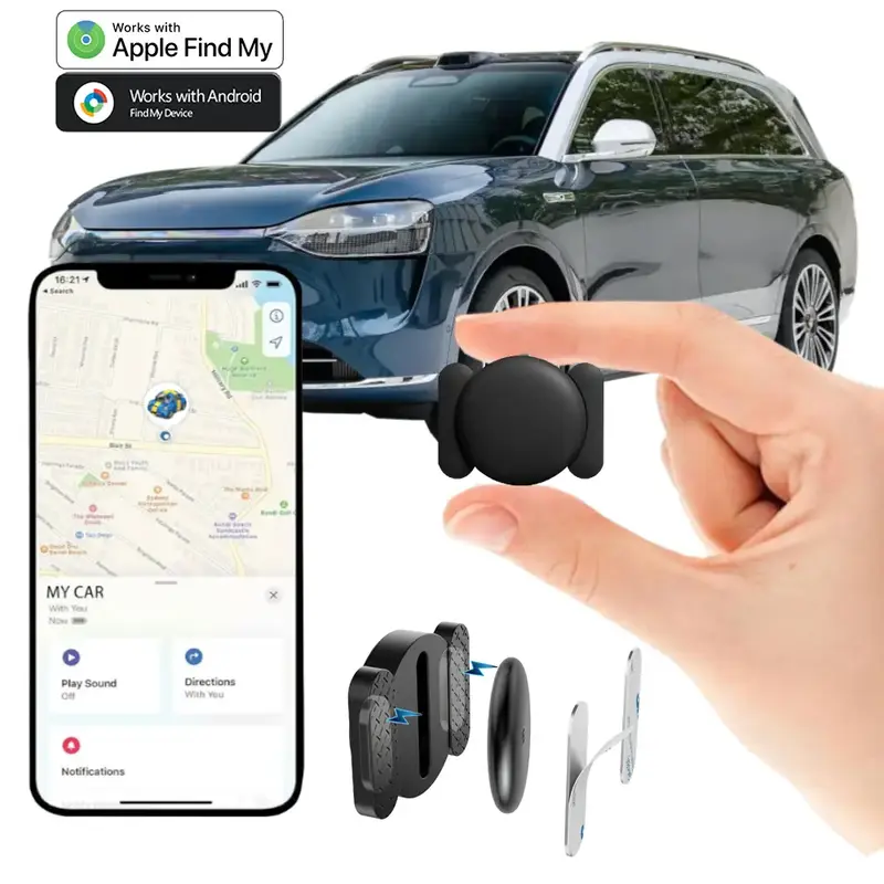 GPS Tracker for Vehicles, Mini GPS Trackers Device with Weatherproof Magnetic Case - No Monthly Fee - Works with Apple Find M...
