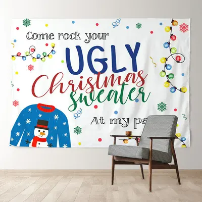Aperturee Rock Your Ugly Christmas Sweater Holiday Backdrop