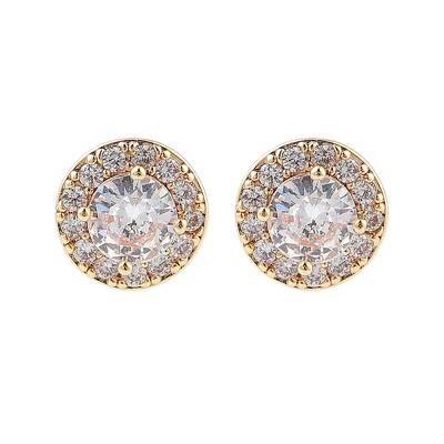 Rack Plating Flat Round Brass Clear Cubic Zirconia Stud Earrings